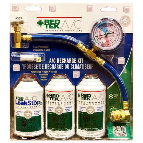 REDTEK A/C Refrigerant Recharge Kit with Gauge and LeakStop