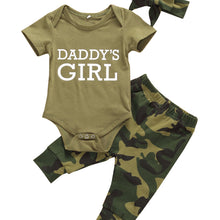 Daddy's Baby Boy Girl Outfits Camouflage Letter Print Romper Long Pants Hat Clothes Set Daddy's Girls 6-9 Months