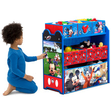 Disney Mickey Mouse 4-Piece Room-in-a-Box Bedroom Set by Delta Children - Includes Sleep & Play Toddler Bed, 6 Bin Design & Store Toy Organizer and Desk with Chair