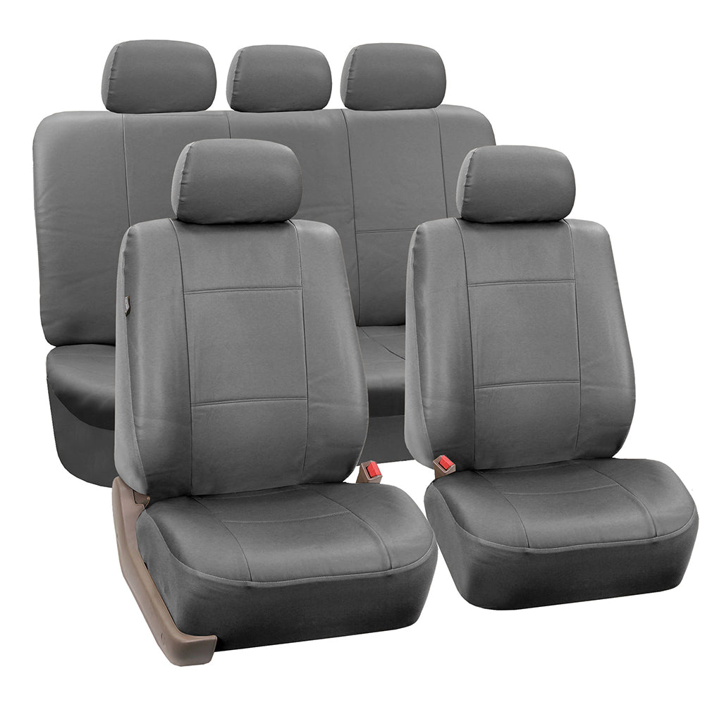 FH Group Gray Faux Leather Airbag Compatible and Split Bench Car Seat Covers, Full Set
