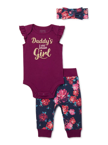 Miniville Baby Girl Daddy's Little Princess Bodysuit, Pant & Headband Outfit, 3-pc Set