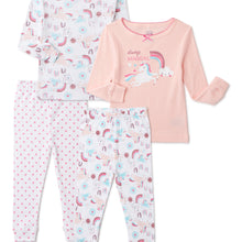 Cutie Pie Baby & Toddler Girls Long Sleeve Snug Fit Cotton Pajamas Set, 4-Piece