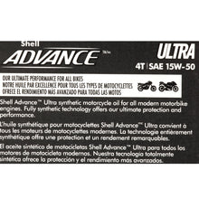 SHELL ADVANCE 4T ULTRA 15W-50 SYNTHETIC MOTORCYCLE OIL ,1 Liter