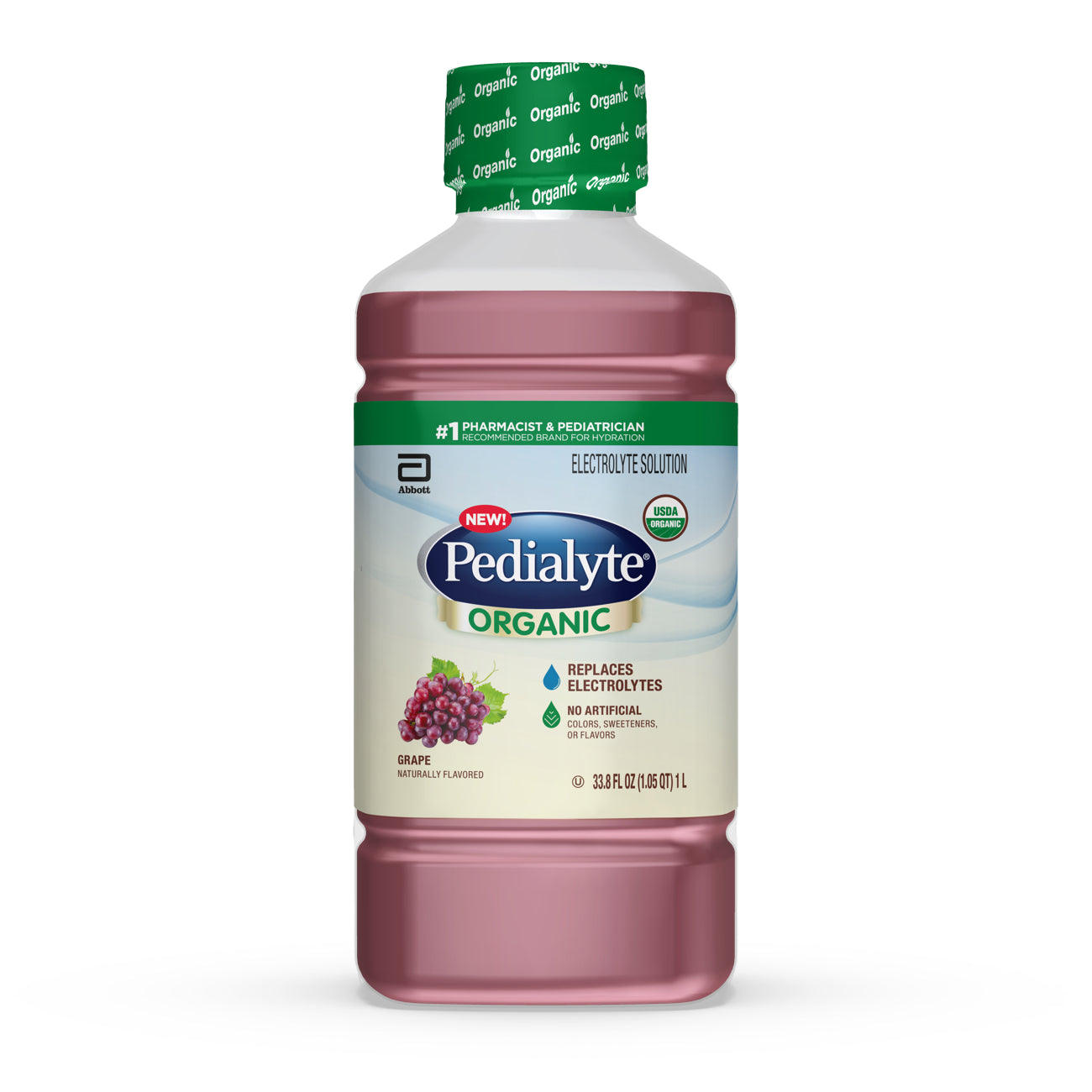 Pedialyte Organic Electrolyte Drink, Advanced Hydration for Kids & Adults, With Zinc for Immune Support, Grape, 1 Liter, 1 Count