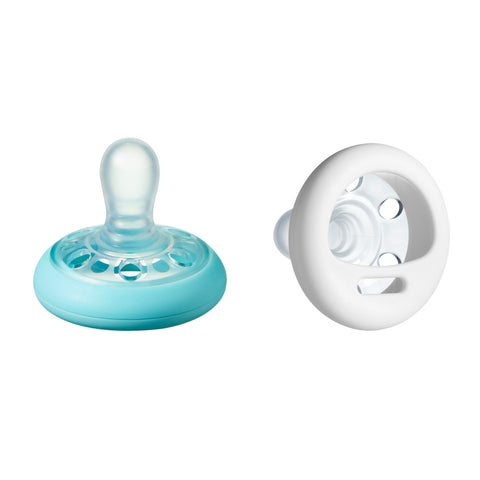 Tommee Tippee Breast-like Pacifier Soother, 0-6 months - White & Ice Blue, 2 Pack