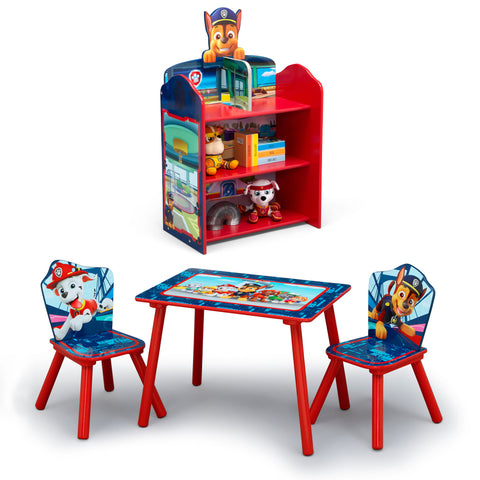 Nick Jr. PAW Patrol 4-Piece Playroom Set by Delta Children – Includes Table and 2 Chair Set and 3-Shelf Playhouse Bookcase
