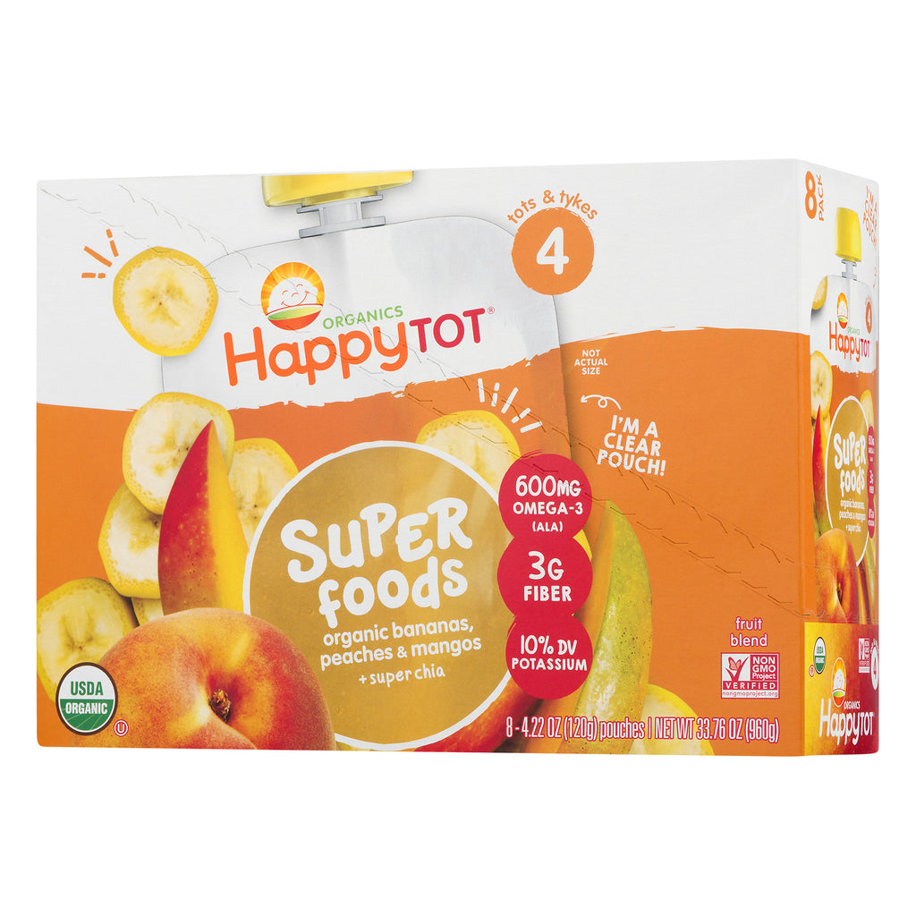 (8 Pouches) Happy Tot Super Foods Pouches Organic Bananas, Peaches & M ...