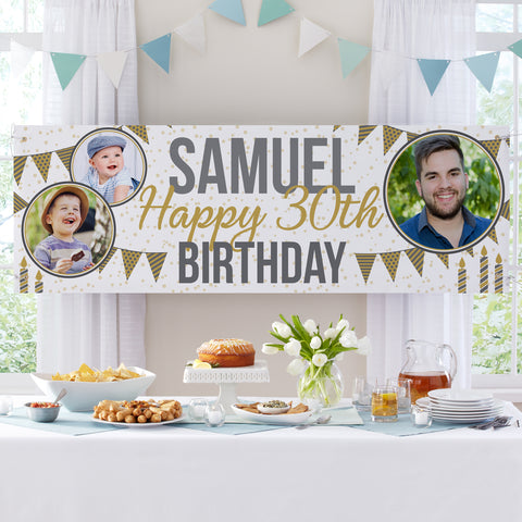 Personalized How Time Flies Photo Birthday Banner