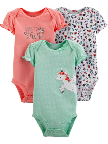 Child of Mine by Carter's Baby Girl Short Sleeve Bodysuits, 3-Pack