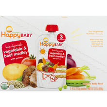 (8 Pouches) Happy Baby Organics Hearty Meals Vegetable & Beef Medley With Quinoa Pouches, 4.0 OZ