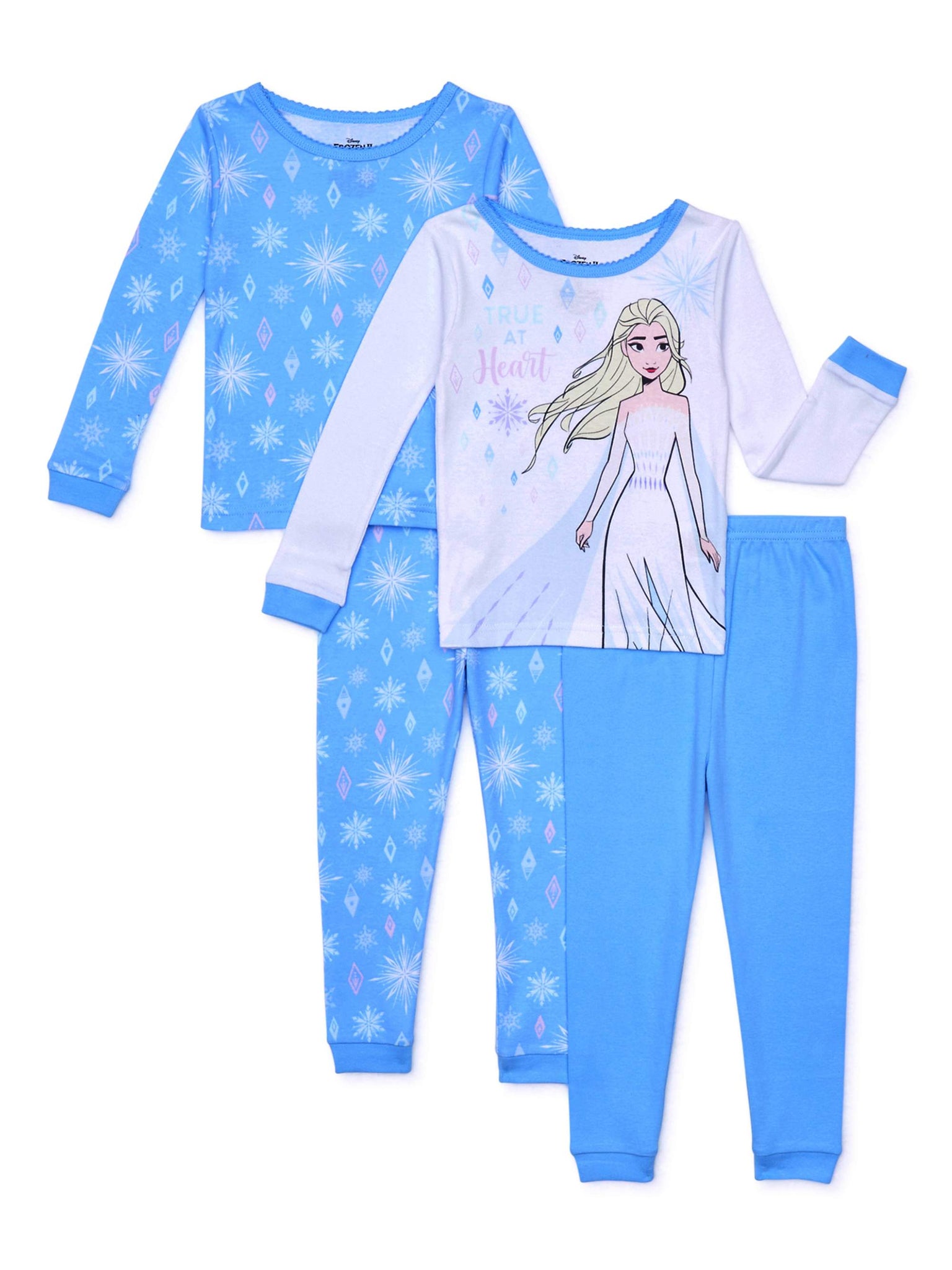 Frozen 2 Toddler Girl Long Sleeve Snug Fit Cotton Pajamas, 4pc Set