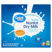 Great Value Instant Nonfat Dry Milk, 3.2 oz, 10 count