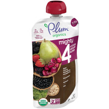 Plum Organics Mighty 4, Organic Toddler Food, Pear, Cherry, Blackberry, Strawberry, Black Bean, Spinach & Oat, 4oz Pouch (Pack of 6)