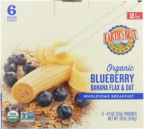 (6 Pack) Earth's Best Organic Stage 2, Banana Blueberry Breakfast Baby Food, 4 oz. Pouch