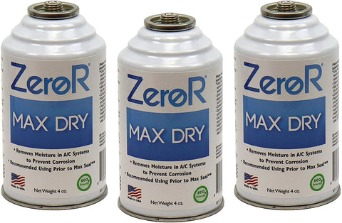 ZeroR® MAX Dry R134a_ & R12_ AC Drying Agent for Rust Prevention & Corrosion use in 4oz cans (Made in USA) - 3 Cans