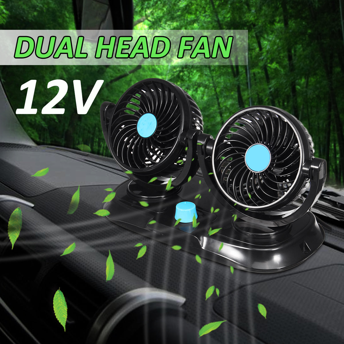 Portable 180°/360° Dual Head Car Auto Cooling Oscillating Ventilation Air Fan 2 Speed In Vehicle Fan Dash Mount For Car Alternative 12V Plug