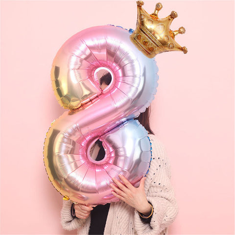 Gobestart Crown Number Foil Balloons Number Ballon Happy Birthday Party Decoration 32 Inch