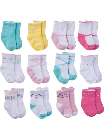 Onesies Brand Baby Girls Assorted Stay-On Jersey Ankle Bootie Socks, 12-Pack