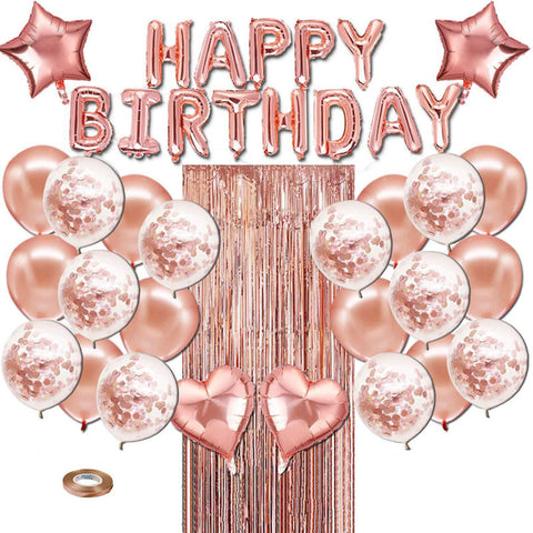 Rose Gold Happy Birthday Foil Balloons Bunting Banner Party Room Hanging Decor