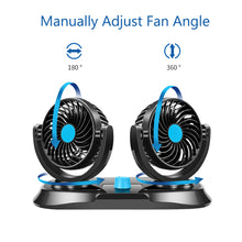 Portable 180°/360° Dual Head Car Auto Cooling Oscillating Ventilation Air Fan 2 Speed In Vehicle Fan Dash Mount For Car Alternative 12V Plug