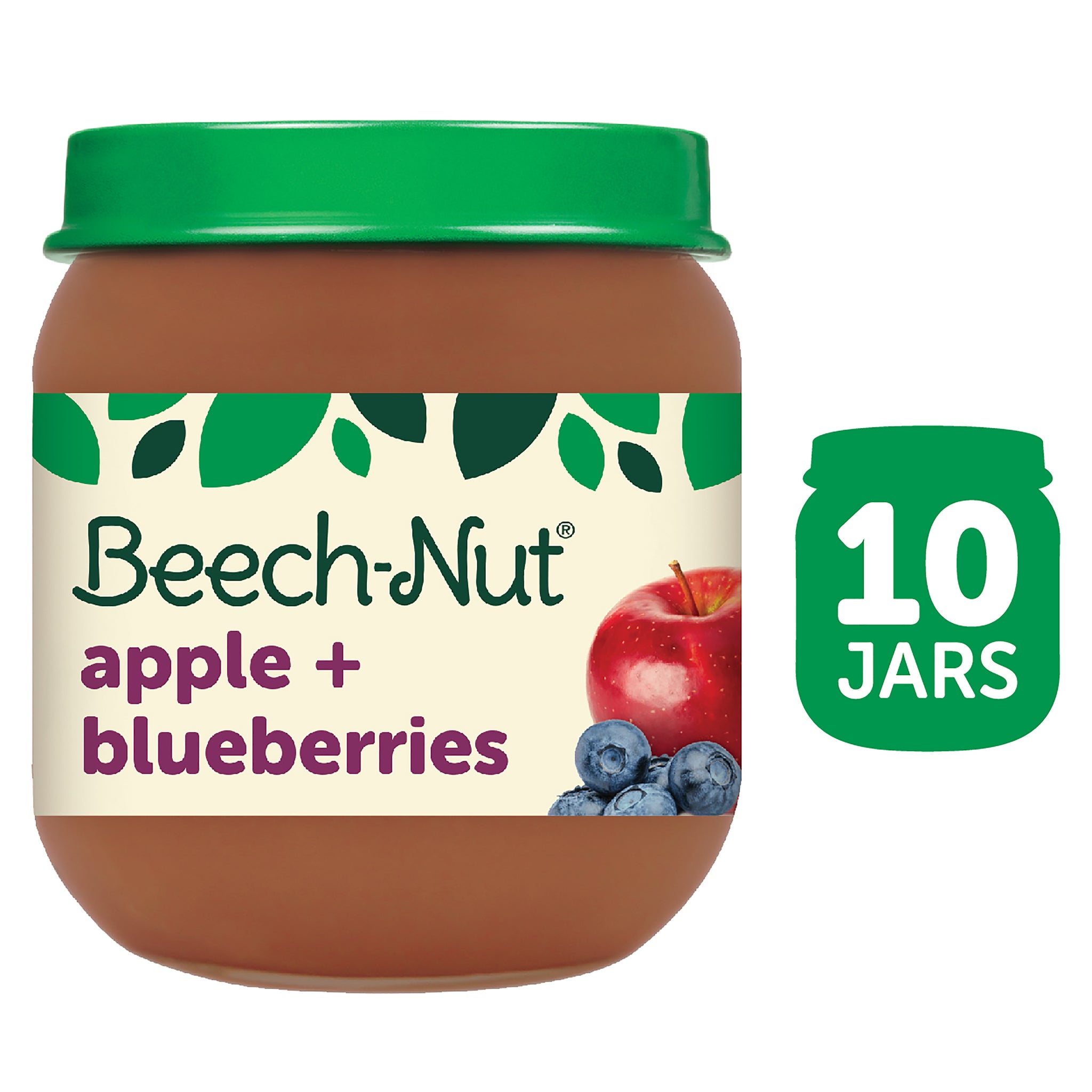 (10 Pack) Beech-Nut Stage 2, Apple & Blueberries Baby Food, 4 oz Jar