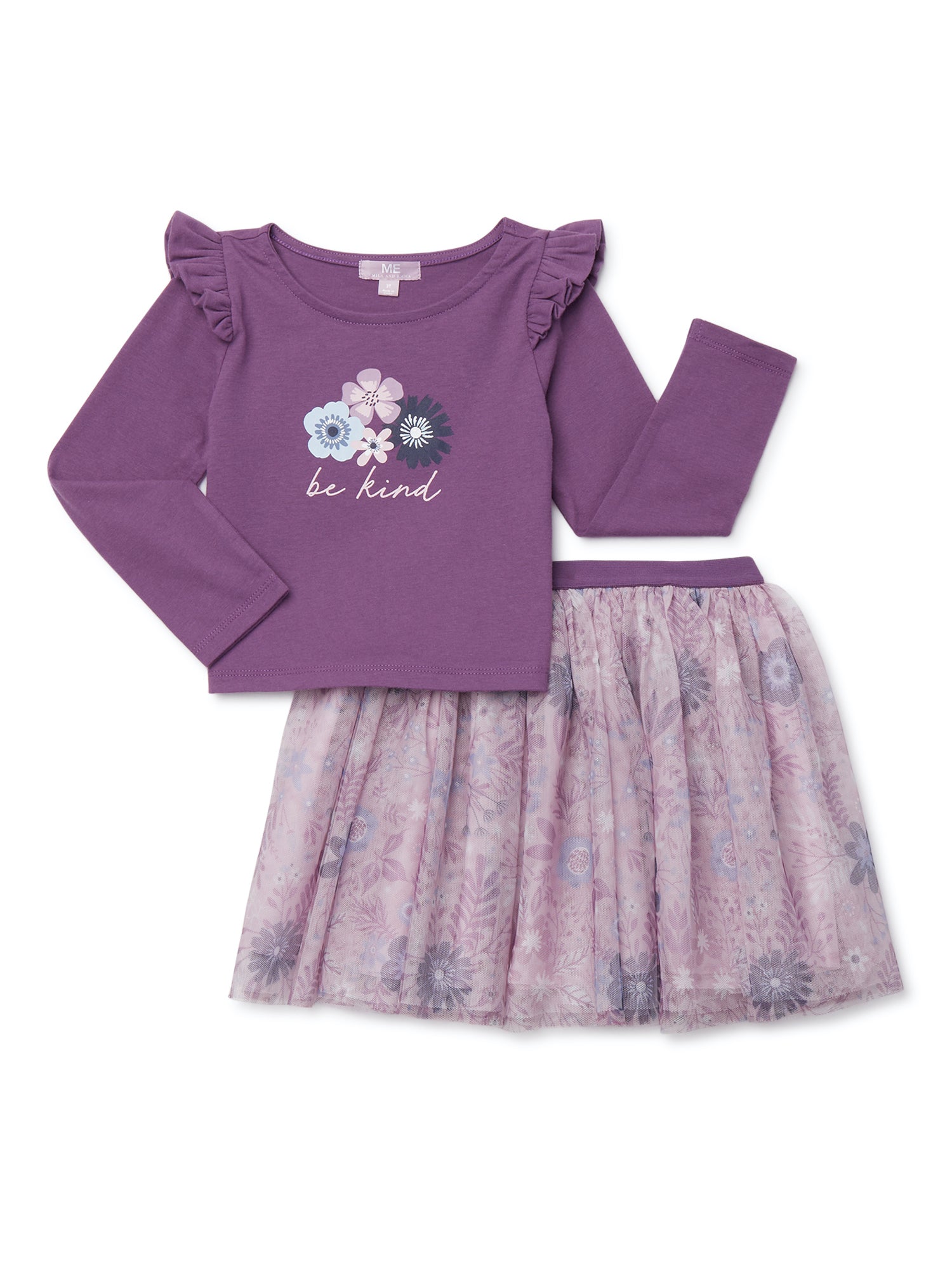 Mila & Emma Exclusive Girls Ruffle Sleeve Top and Tutu Skirt, 2-Piece Outfit Set, Sizes 12M-5T