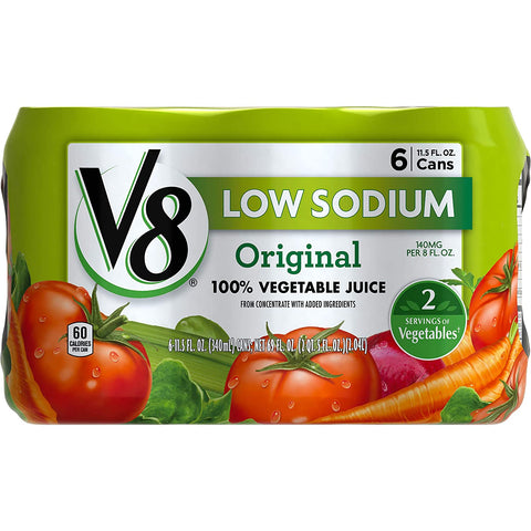 V8 100% Vegetable Juice, Low Sodium Original, 11.5 Ounce, 6 Count (Pack of 4)