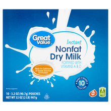 Great Value Instant Nonfat Dry Milk, 3.2 oz, 10 count