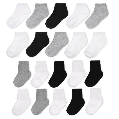 Wonder Nation Baby and Toddler Boys and Girls Ankle Crew Combo Socks, 20-Pack