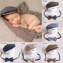 Baby Newborn Peaked Beanie Cap Hat + Bow Tie Photo Photography Prop Outfit Set New