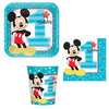 Mickey Mouse Fun To Be one Mega First Birthday Party Supplies Pack for 16 Guests with Plates, Cups, Napkin, Tablecover, Balloons, Birthday Banners, High Chair Kit, Bib, Mickey Hat