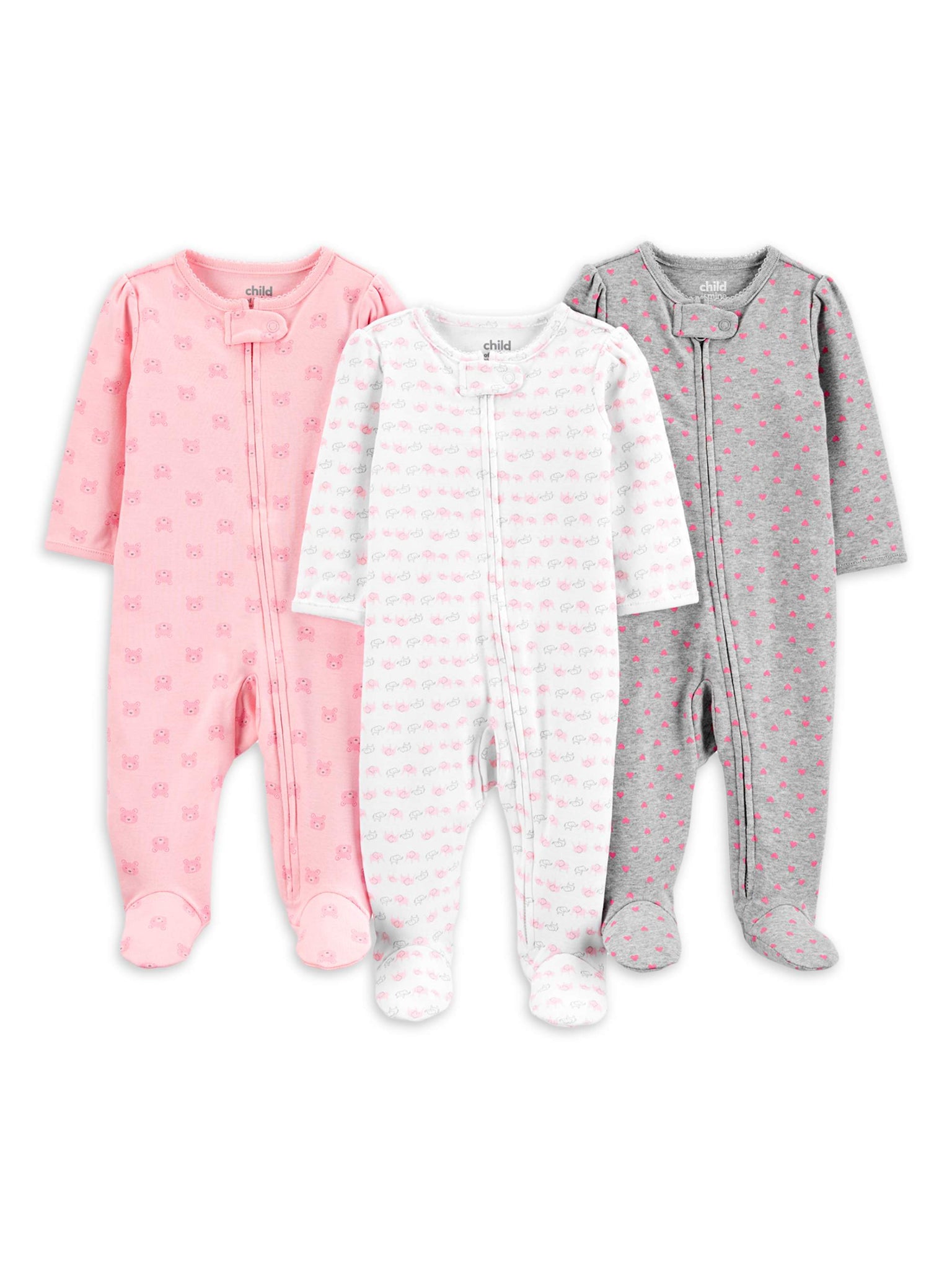 Child of Mine by Carter's Baby Girls Interlock Cotton Sleep 'N Play Pajamas, 3-Pack (Preemie-9M)