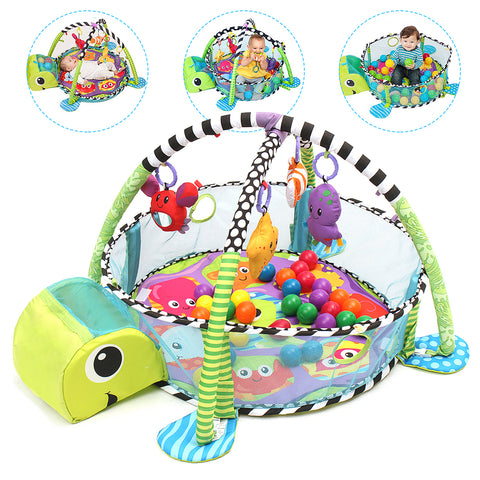 Activity Gym & Ball Pit Baby Game Play Center Crawling Mat Development Station with 30 Balls & Hanging Toys for Infant Toddler Gift