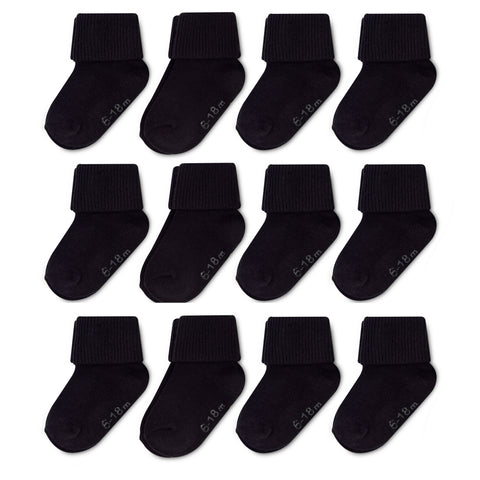 Wonder Nation Baby and Toddler Boys and Girls Triple Roll Black Socks, 12-Pack