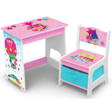 Trolls World Tour 4-Piece Room-in-a-Box Bedroom Set by Delta Children - Includes Sleep & Play Toddler Bed, 6 Bin Design & Store Toy Organizer and Desk with Chair