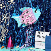 Fish Pull String Pinata in Blue & Pink for Kids Ocean Theme Birthday, Under the Sea Party Supplies and Decorations, Small 17 x 10.5 inches