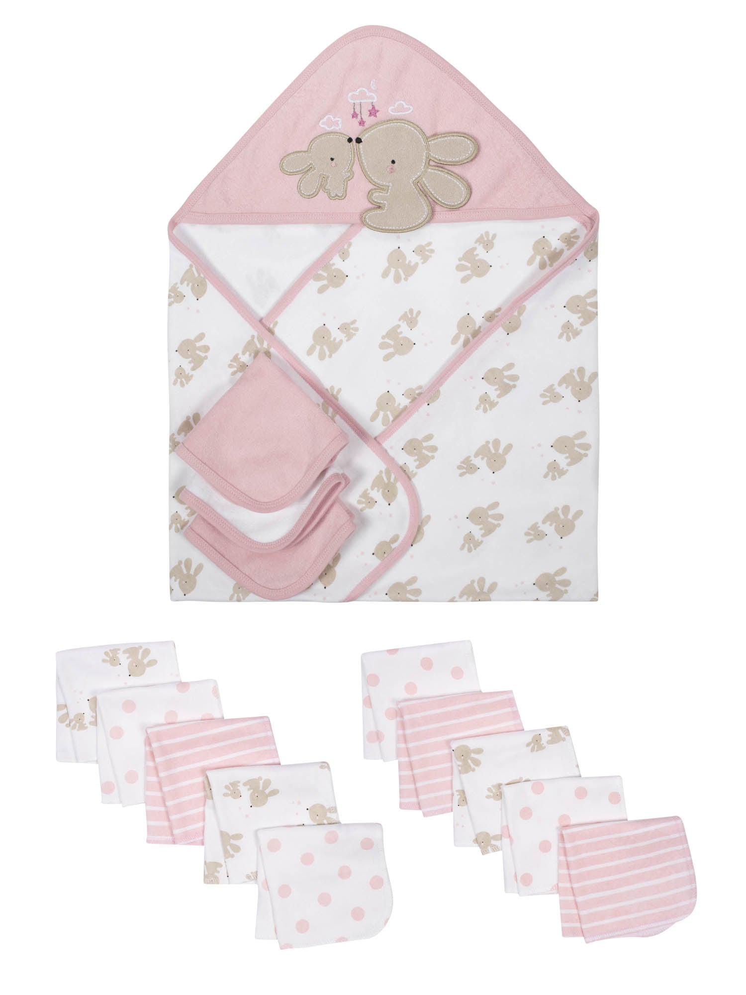 Wonder Nation Baby Girls Hooded Towel and Washcloth Set, 14-Piece