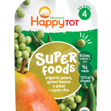 (8 Pouches) Happy Tot Super Foods Stage 4 Organic Pears, Green Beans & Peas + Super Chia Baby Food, 4.22 oz