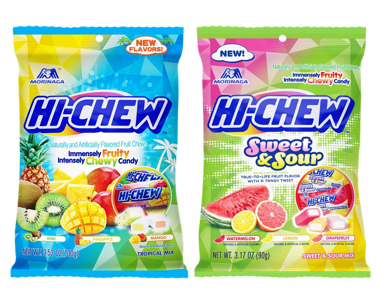 Hi Chew Chewy Candy Sweet and Sour Flavor and Tropical Mix Flavor (Pack of 2)