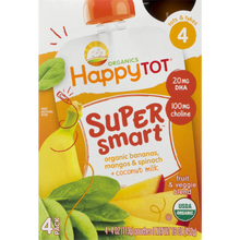 Happy Tot Organics Super Smart Fruit & Veggie Blend Stage 4 Tots & Tykes, 4 oz, 4 Count
