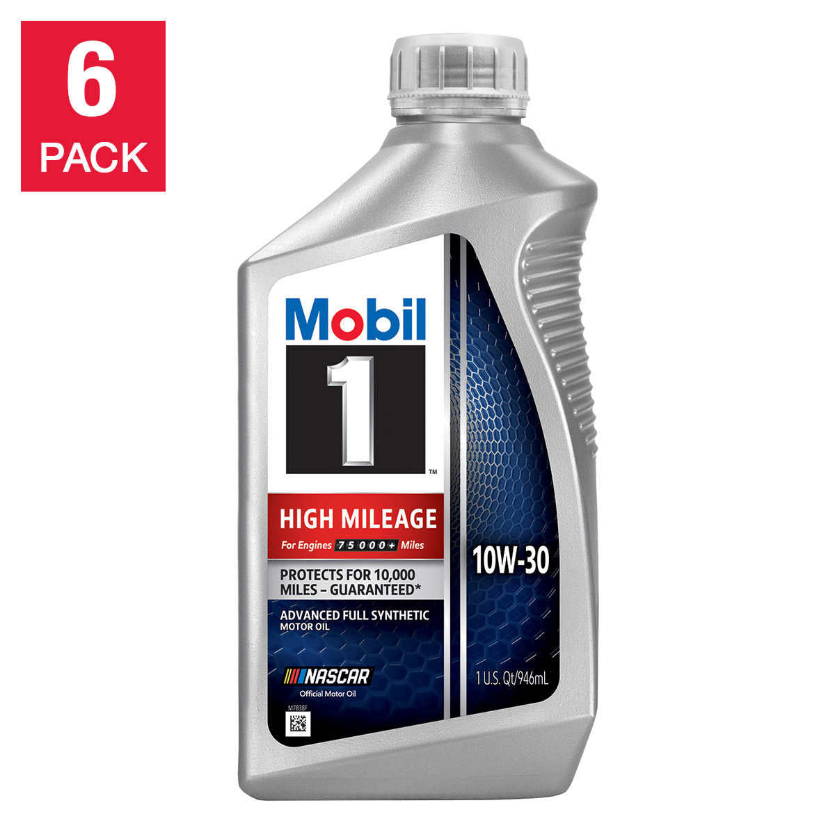 Mobil 1 High Mileage Full Synthetic Motor Oil 10W30, 1-Quart/6-pack