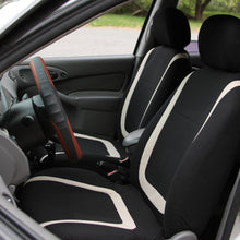 Car Seat Covers for Auto Beige Black Full Set w. Beige Leather Steering Cover