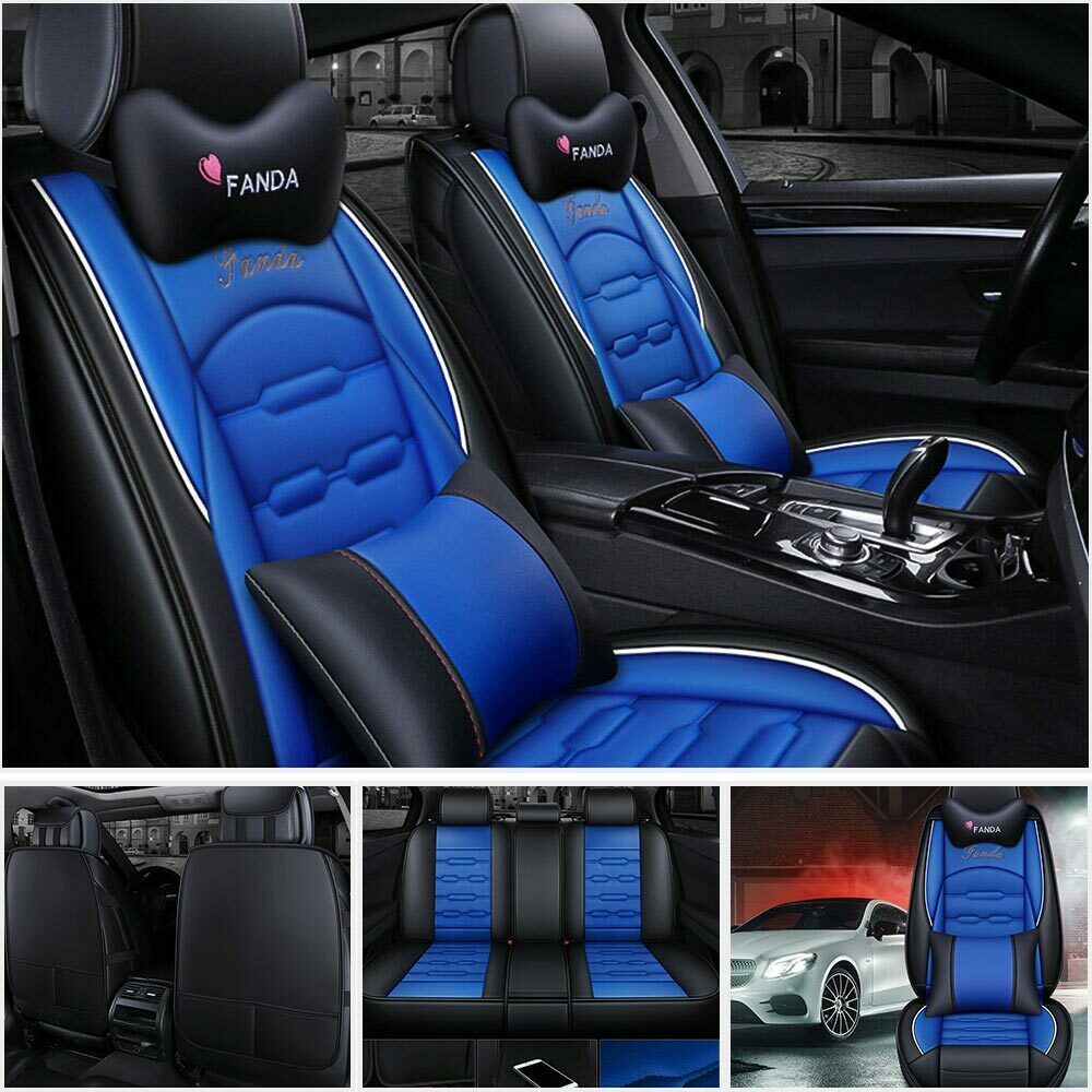 5-Seat Car Seat Cover Full Front+Rear Cushion Universal Deluxe PU leather Pillow