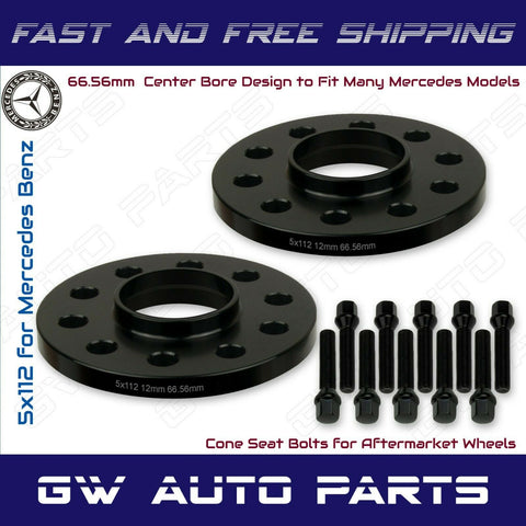 (2) 12mm Mercedes Benz 5x112 REAR Hub Centric Wheel Spacers W/Cone lug Bolts Kit