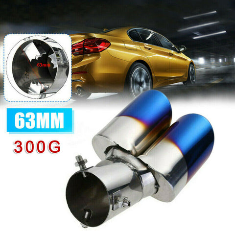 NEW 63mm Universal Car Auto Dual-Outlet Exhaust Muffler Trim Tips Tail Pipe