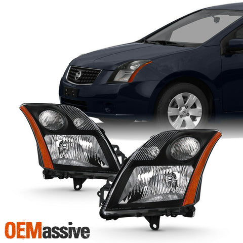 For 2007 2008 2009 Nissan Sentra Sedan L4 2.0L Black Headlight Left+Right Pair