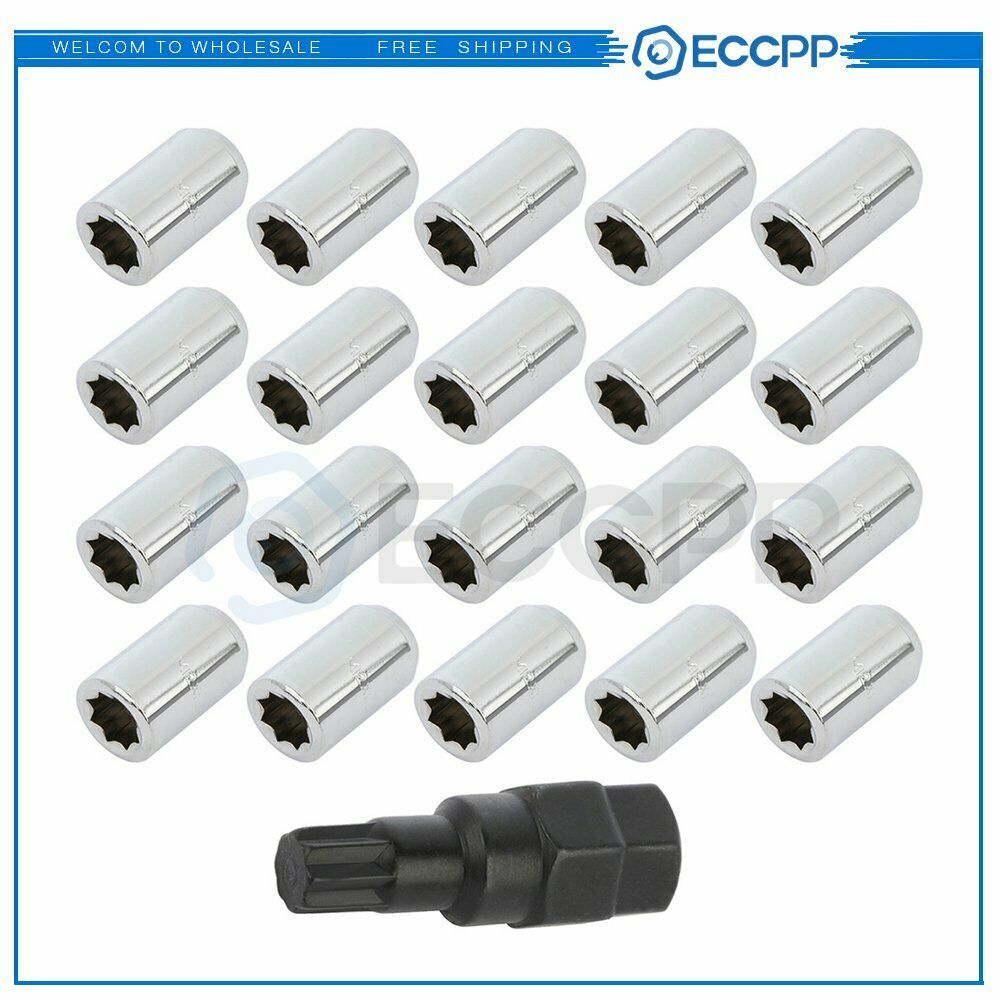 20 Pieces Wheel Lock + 1 Key Chrome M12x1.25 Fits Nissan Versa Note 2014-2019