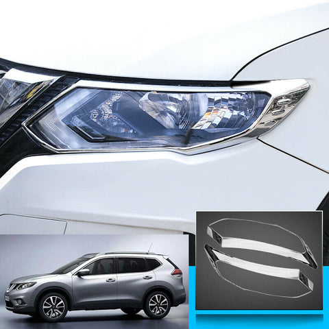 For Nissan Rogue 2017-20 ABS Chrome Car Front HeadLight Lamp Cover Trim 2pcs