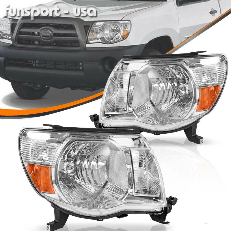 Headlights Assembly for 2005-2011 Toyota Tacoma Chrome Headlamp Lamps Left+Right