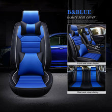 US 5-Seats 5D Car Sit Cover PU Leather Front Rear Universal Blue Car Accessories